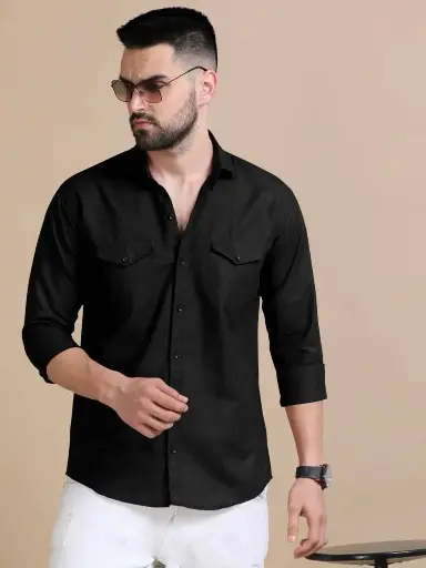 MEN'S EXCLUSIVE TWILL COTTON PLAIN DOUBLE POCKET SHIRT